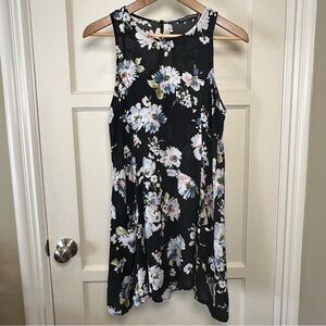 Brandy Melville High Neckline Sleeveless Black Multi Color Floral Mini Dress OS